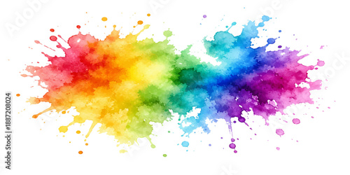 Schilderij op canvas Vibrant rainbow watercolor ink splashes and artistic paint splatters create a co