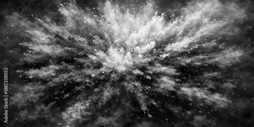 Abstract grunge cloudscape features a dark stormy atmosphere with white textured clouds across a black and white sky