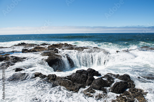 waves crashing on rocks