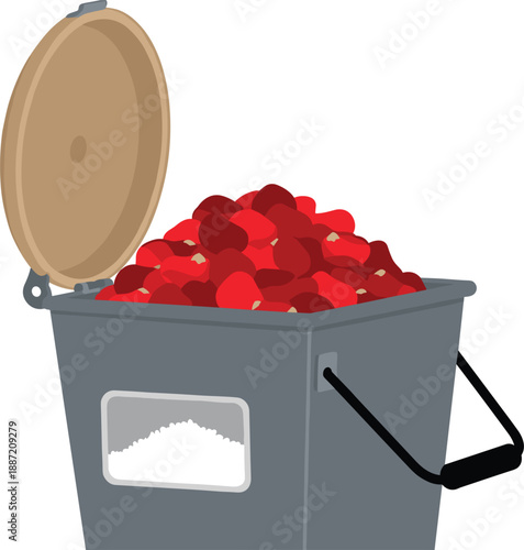 Kitchen compost bin filled with food waste vector illustration, organic recycling and sustainable waste management concept, isolated on white background