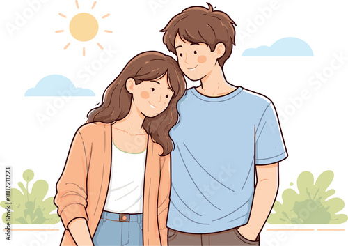 Sunny Day Together. Partners spending a bright sunny day together, standing close and sharing a calm moment under the sun, clean