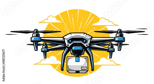 Drone flying towards the viewer with a camera attached underneath