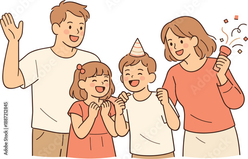 Parents celebrating with children together, adults and kids standing close and sharing a joyful moment with relaxed posture and