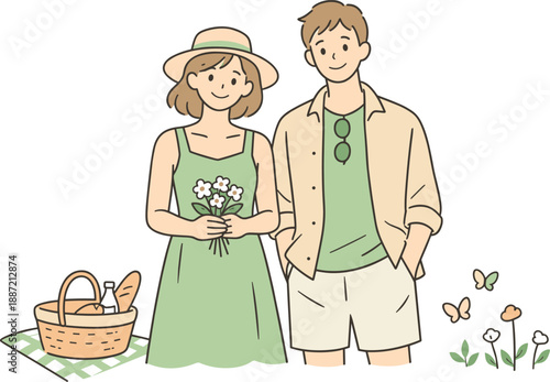 People enjoying a spring holiday together, two individuals standing side by side with relaxed posture and gentle smiles in a