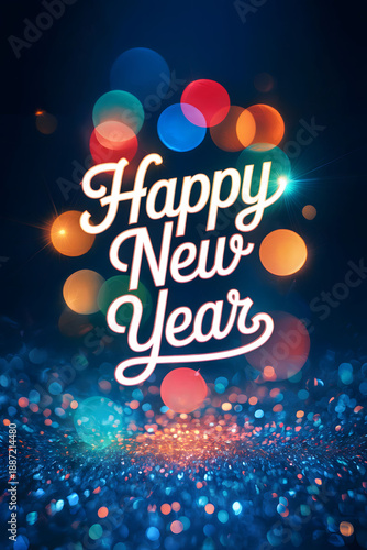 Festive Happy New Year Greeting with Sparkling Lights