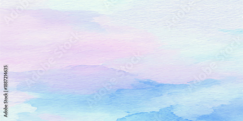 Hand painted abstract watercolor landscape featuring a beautiful blue sky with white clouds over a summer sea horizon under a bright heaven light