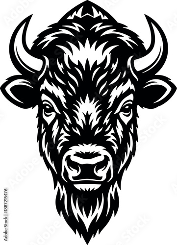 Bull Face Vector Silhouette, Angry Buffalo Mascot and Cattle Head Black and White Cricut Design