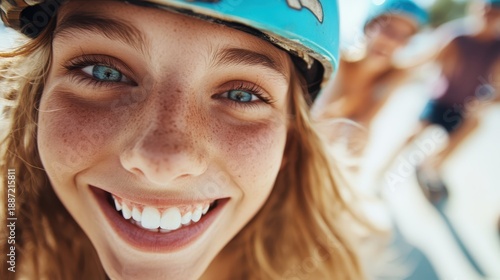 Friends enjoying a sunny weekend at the skate park full of laughter