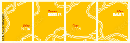 Italian pasta pattern set with flowing noodle curves and abstract food shapes creates modern kitchen design for restaurant menu backgrounds and culinary poster layouts. Vector illustration