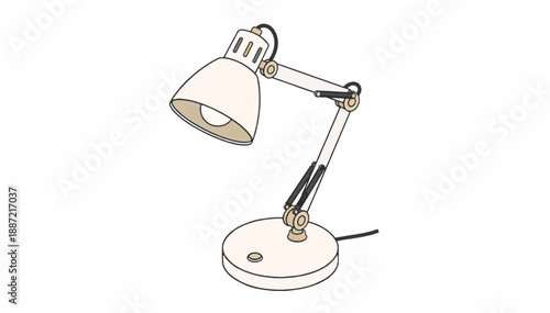 Desk lamp vector illustration. Minimalist architect task light icon. Line art office furniture isolated on white background. Adjustable table lamp for study and work