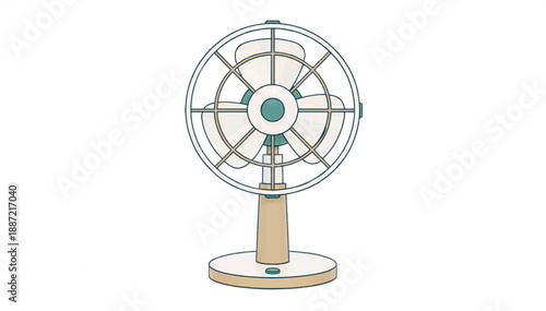 Desk fan vector illustration. Minimalist flat design electric fan for cooling and ventilation. Household appliance icon isolated on white background