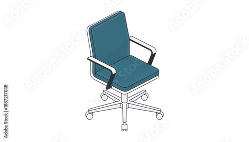 Isometric office chair vector illustration. Minimalist ergonomic furniture for workspace design. Modern line art icon isolated on white background