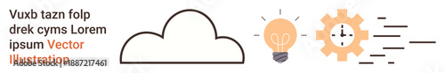 Cloud computing, innovation, automation, technology workflows, business efficiency, data speed. Simplistic icons of a cloud, lightbulb gear and motion lines. Cloud computing and innovation