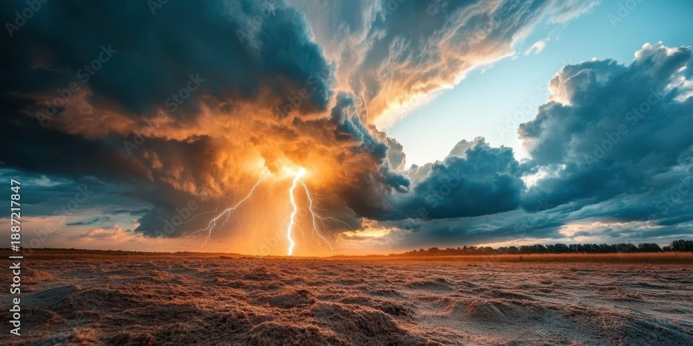 Fototapeta premium Stunning display of lightning dancing across a dramatic evening sky
