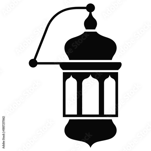 Black and white lantern with a handle and finial on