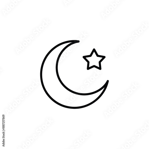 A crescent moon with a star black white