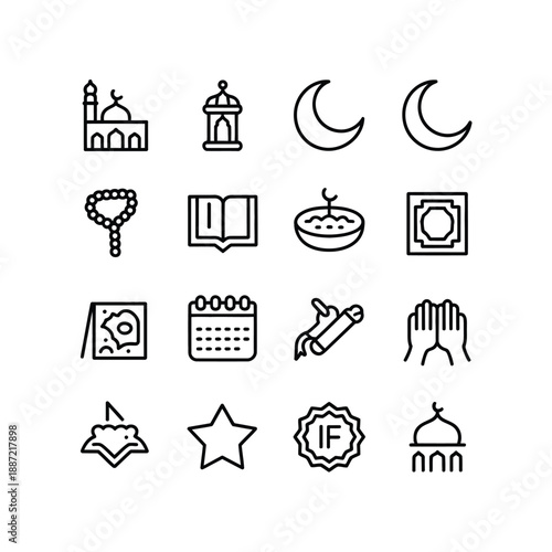 Black and white of Islamic symbols and mosque