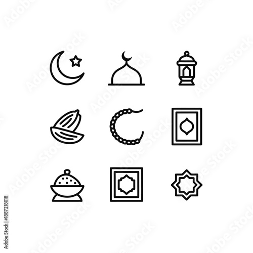 Nine black and white representing Islamic symbols and