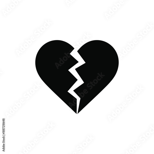 A black heart with a jagged crack down the middle broken