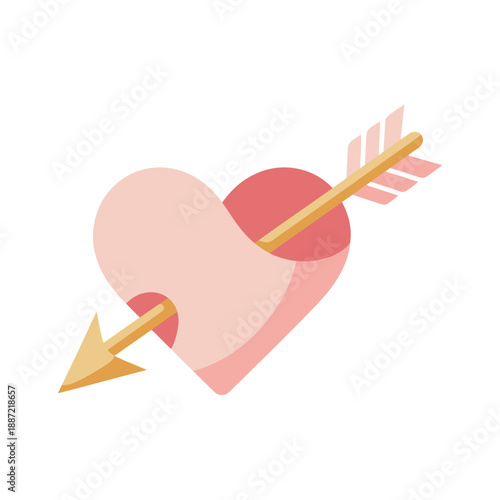 A flat of a heart pierced by an arrow love pink