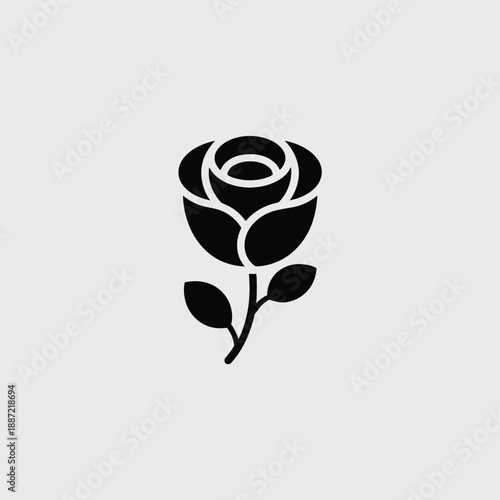 Minimal black and white of a rose with leaves flower