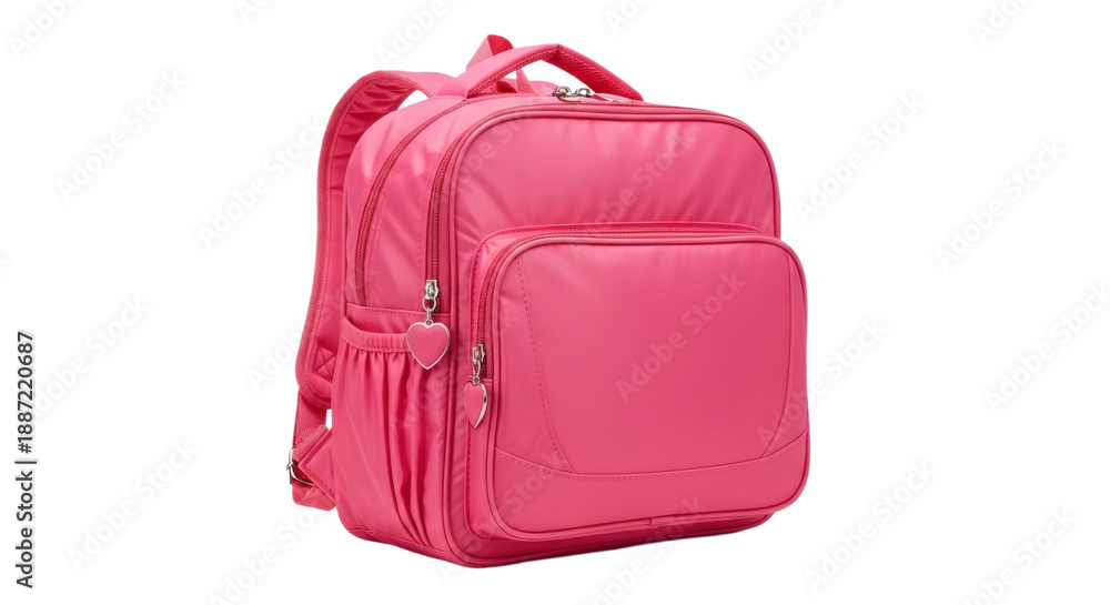 Naklejka premium Bright pink backpack for school or travel with zipper pockets isolated on transparent background