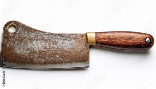 Wallpaper Mural rustic meat cleaver with textured blade and wooden handle isolated on white background Torontodigital.ca