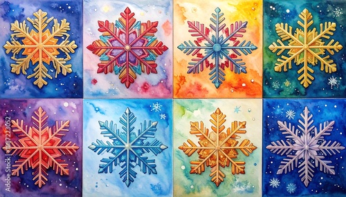 Watercolor Snowflake Collection - Winter Holiday Art for Festive Designs.