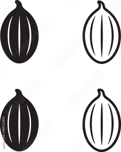 isolated cardamom pod icon, cardamom silhouette, aromatic spice icon, cooking masala symbol, kitchen seasoning design, food spice vector, premium spice icon, minimal solid icon