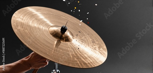 Wallpaper Mural Dynamic Side Angle of a Hand Holding a Cymbal with Paint Splashes Torontodigital.ca