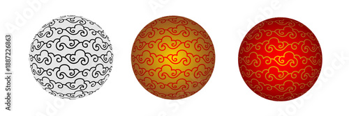 auspicious cloud oriental chinese japanese patten in circle ball sphere vector Illustration Set Isolated on White