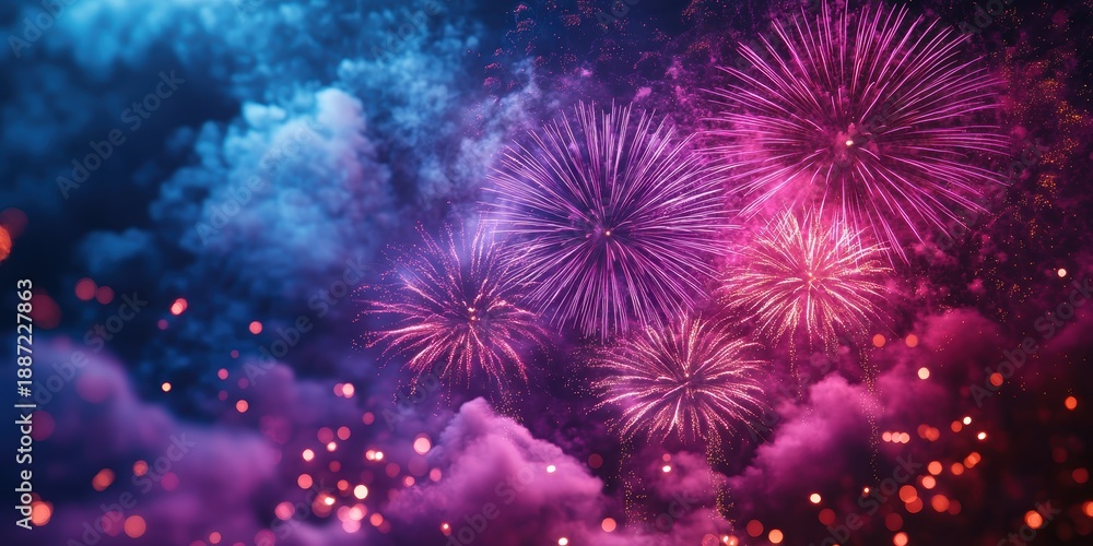 Fototapeta premium Enjoy vibrant purple fireworks for New Year and 4th of July!