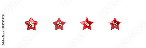 Four shiny red stars with percentage symbols indicating sale or discount offers