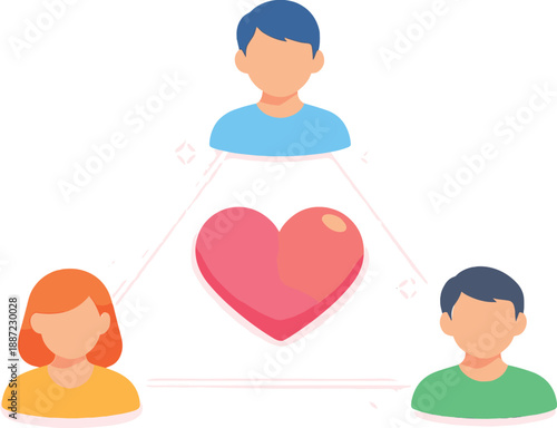 Connected Support Network. Support network scene with three simplified people icons connected by thin glow lines around a central