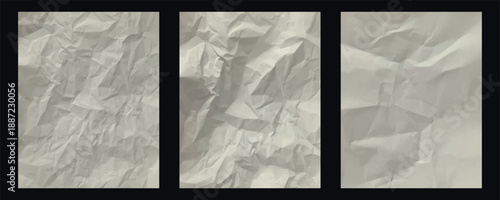 Сrumpled white paper textures with different wrinkle density