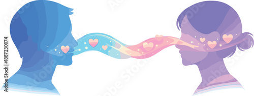 Compassionate Connection. Listening support vignette with two profile silhouettes and a gentle glow wave between them, small heart