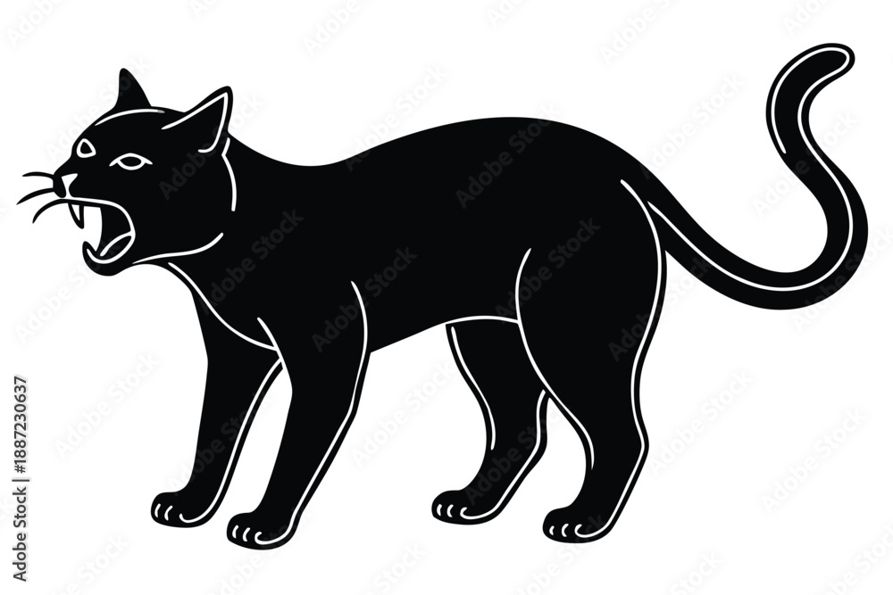 Obraz premium black cat hissing outline vector icon