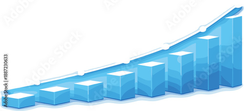 Glowing Market Growth Trend. Upward trend line made of glowing nodes crossing minimalist grid tiles, subtle glow halo and airy