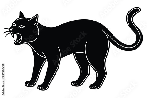 black cat hissing outline vector icon