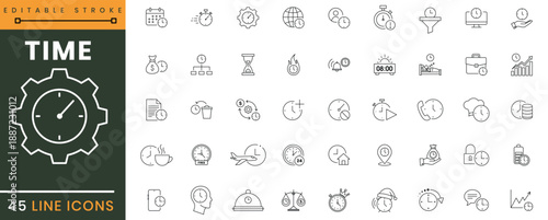 Time management line icons set editable stroke business planning work schedule clock symbols