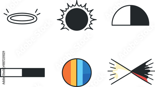 Good vs Evil Icons. Line style vector icons of color symbolism for good and evil in film: light-tone halo, dark-tone aura,