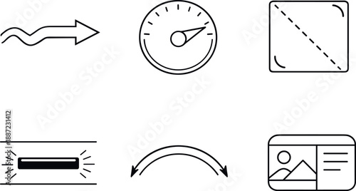Political Influence Icons. Line style icons of political influence: state narrative arrow, framing shift dial, omission tile,