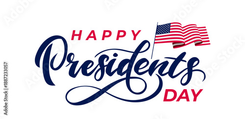 Happy Presidents Day text background. Hand drawn lettering typography for USA Presidents Day celebration. Patriotic vector illustration for cards, posters, banners, flyers and holiday designs.
