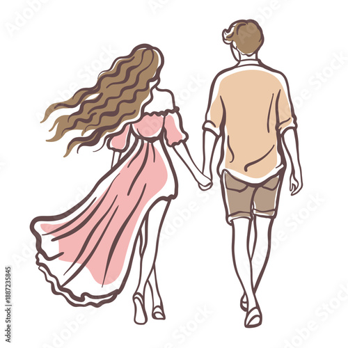 Minimalist line drawing of romantic couple holding hands. Hand drawn illustration, perfect for love story, wedding invitation, Valentine’s Day and lifestyle designs