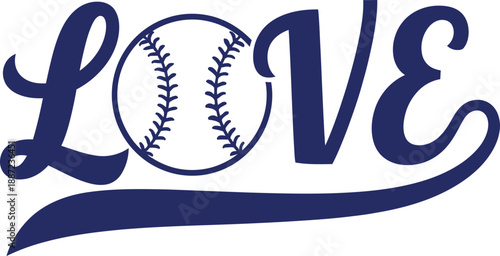 Love baseball typography with ball icon, sports romance themed design