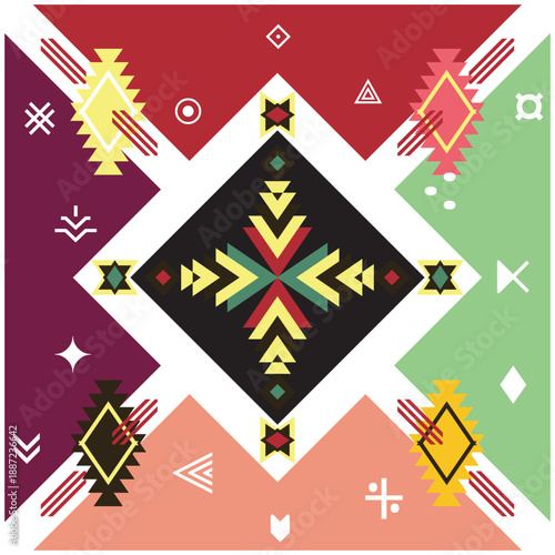 Berber style seamless geometry pattern with tribal ornament. Ornamental ethnic background collection. Use for fabric prints, surface textures, cloth design, wrapping. EPS 10 vector