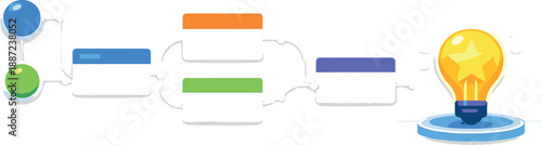 Futuristic Strategic Vision. Futuristic roadmap board with connected nodes, timeline cards, and a lightbulb-star goal icon, glow