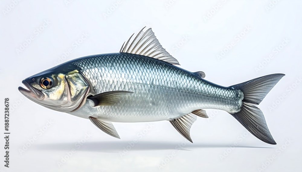 Fototapeta premium Detailed Illustration of a Silver Herring Fish on White Background.