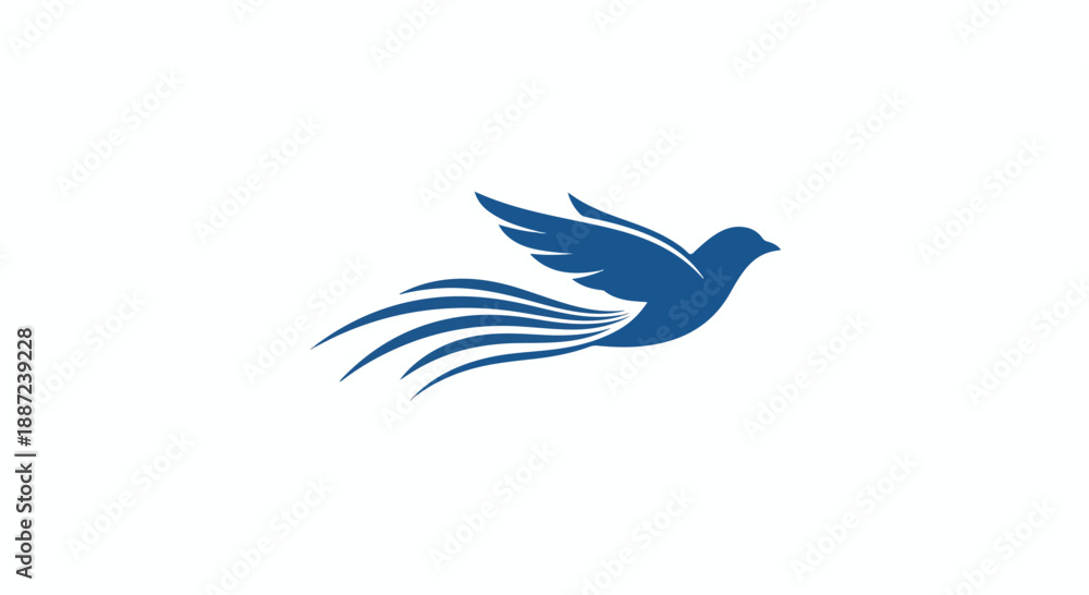 Fototapeta premium A blue bird in flight with outstretched wings on a white background.