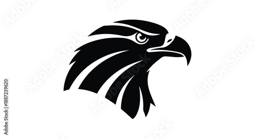 Black silhouette of an eagle's head on a white background with sharp beak and feathers.